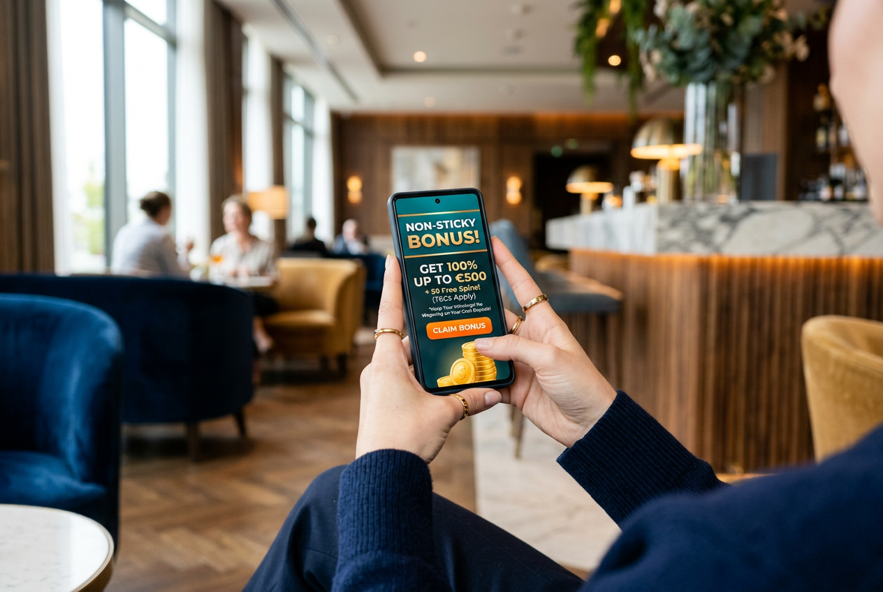 Smartphone showing a non-sticky casino bonus